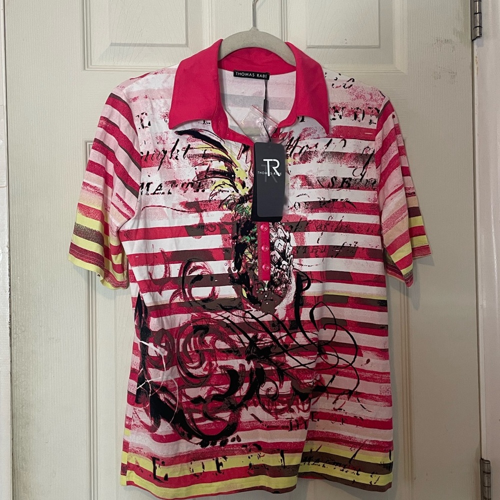 NEW Thomas Rabe shirt top pink striped womens 10